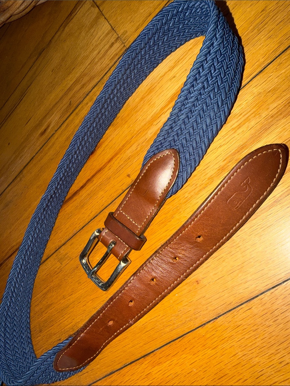 Southern Tide Blue Braided Belt with Brown Leather Trim
